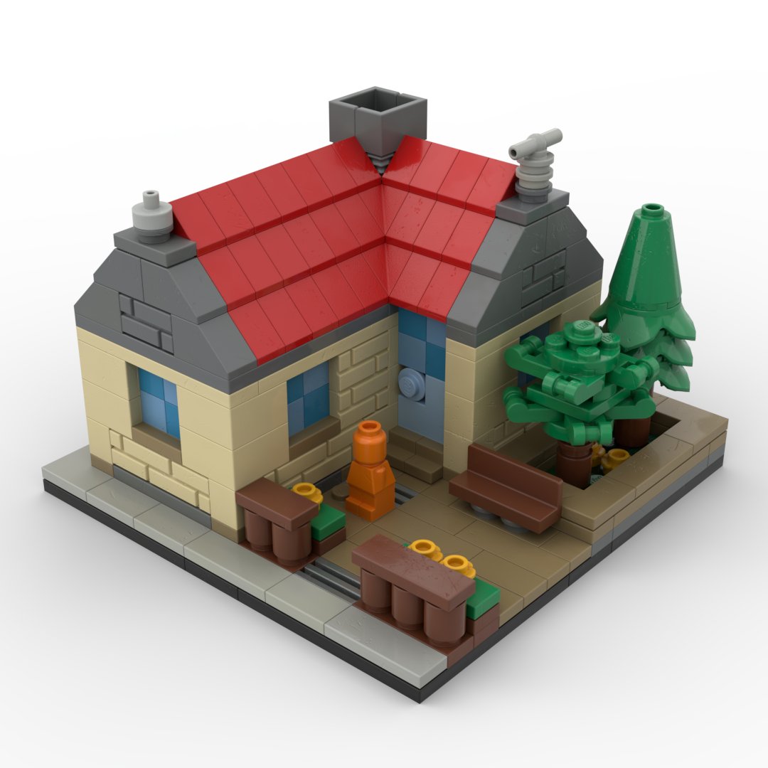 The house at microfigure scale — a compact build sized to the small one-piece LEGO figures.