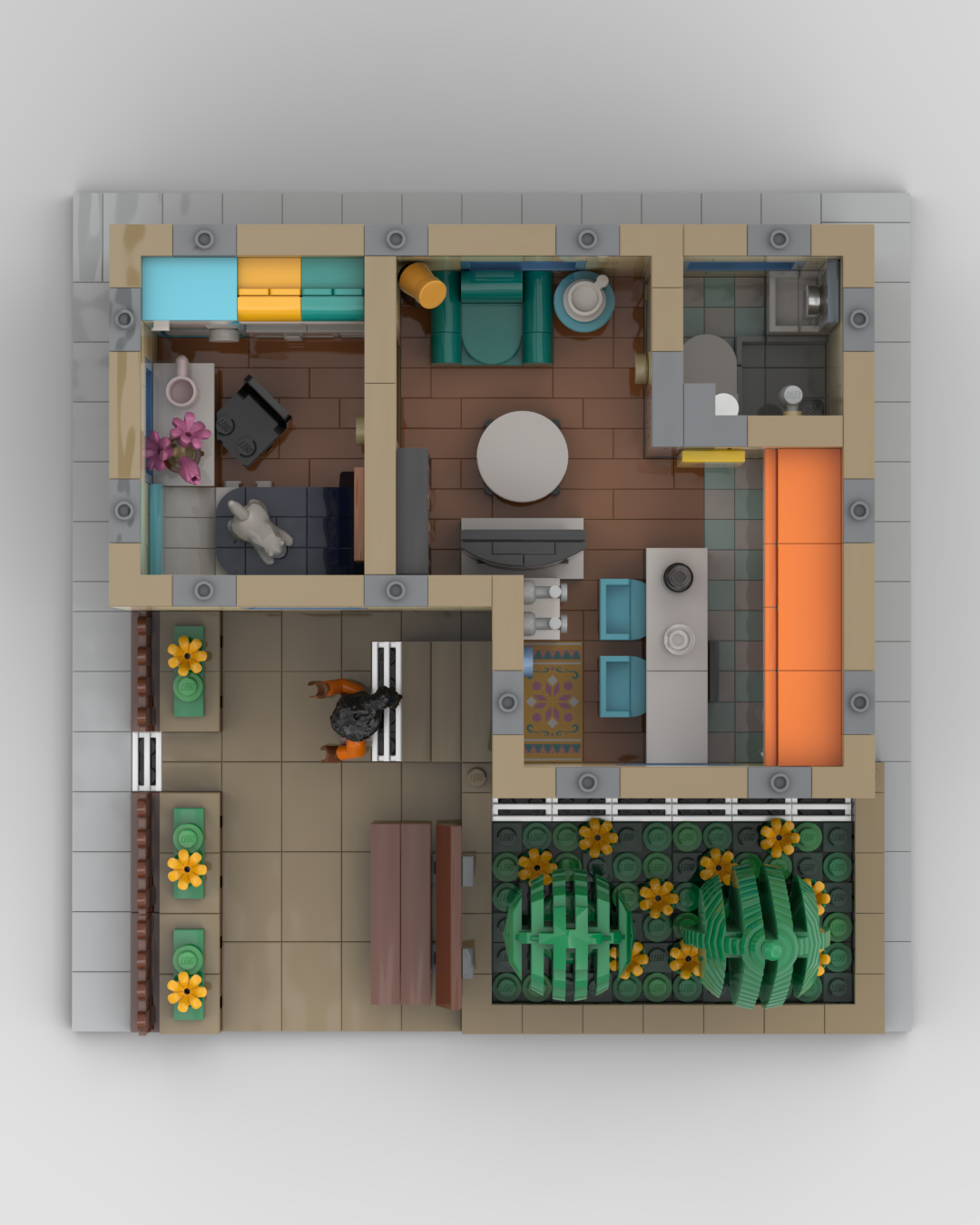 Top-down view of the same minifig house — a genuine domestic floor plan.